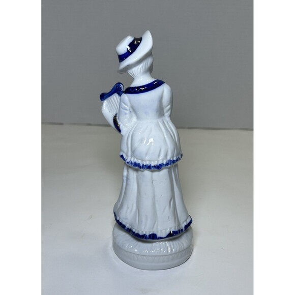 Vintage Victorian/Colonial Porcelain Women Playing Instrument White/Blue Decor - Picture 3 of 5